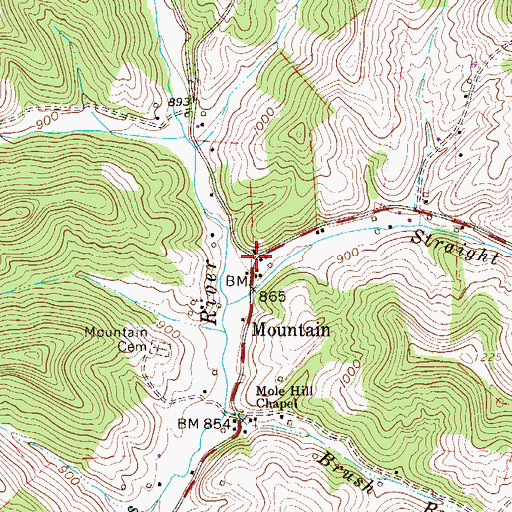 Topographic Map of Mountain, WV