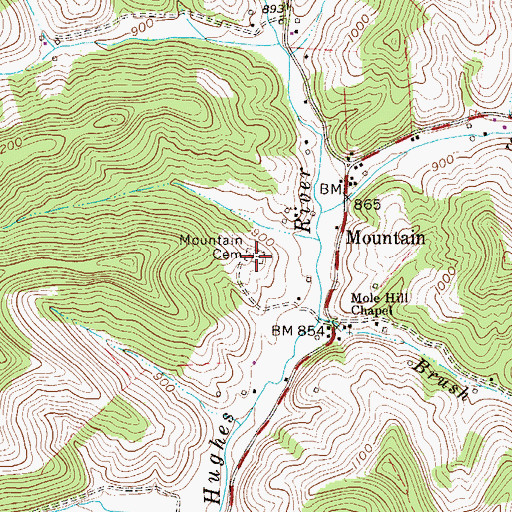 Topographic Map of Mountain Cemetery, WV