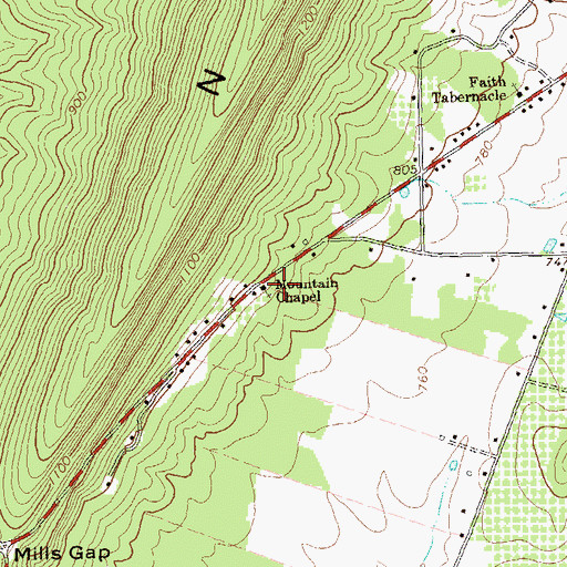 Topographic Map of Mountain Chapel, WV