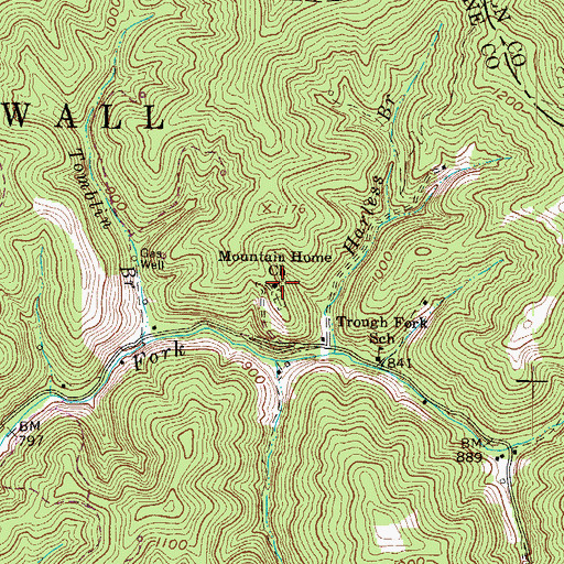 Topographic Map of Mountain Home Church, WV