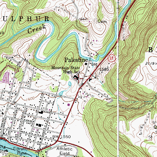 Topographic Map of Mountain State High School (historical), WV