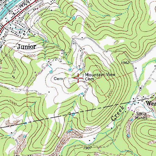 Topographic Map of Mountain View Cemetery, WV