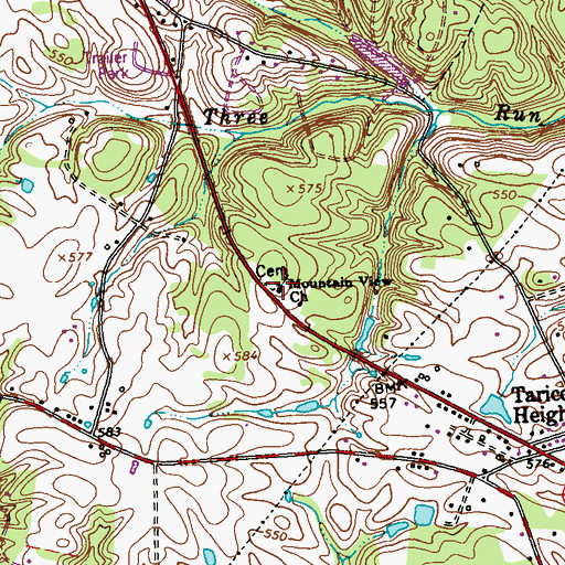 Topographic Map of Mountain View Church, WV