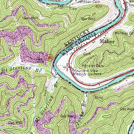 Topographic Map of Mountain View Memory Gardens, WV