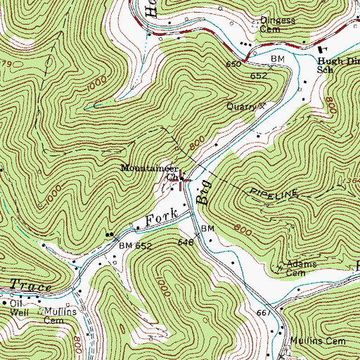 Topographic Map of Mountaineer Church, WV