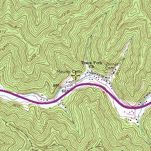 Topographic Map of Mounts Cemeteries, WV