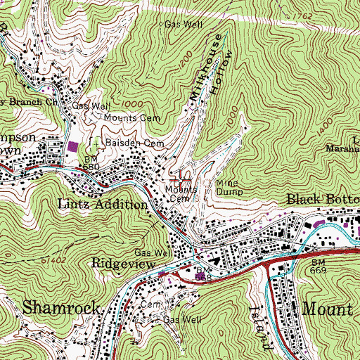 Topographic Map of Mounts Cemetery, WV