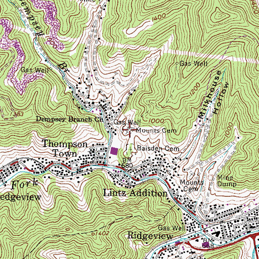 Topographic Map of Mounts Cemetery, WV