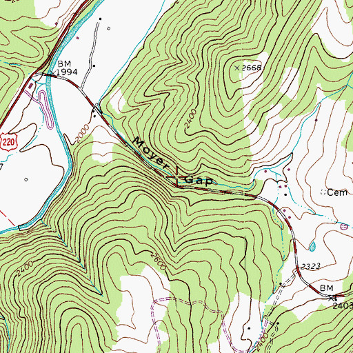 Topographic Map of Moyer Gap, WV