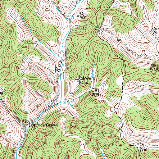 Topographic Map of Moyers Cemetery, WV