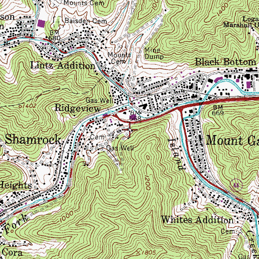 Topographic Map of Mud Fork, WV