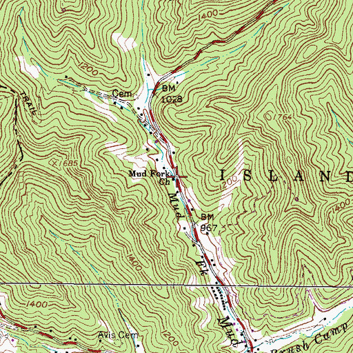 Topographic Map of Mud Fork Church, WV