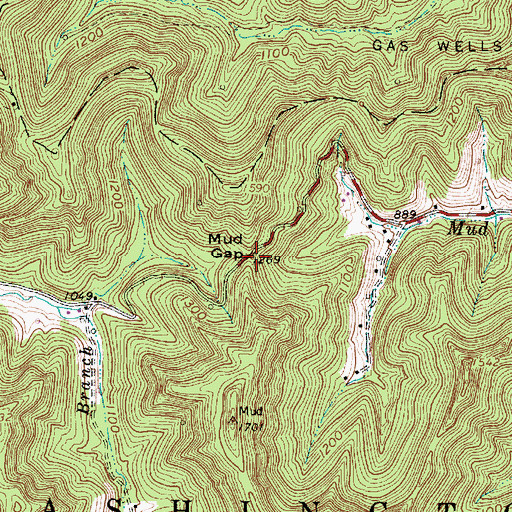Topographic Map of Mud Gap, WV