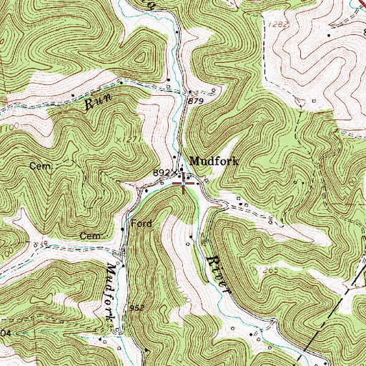 Topographic Map of Mudfork Run, WV
