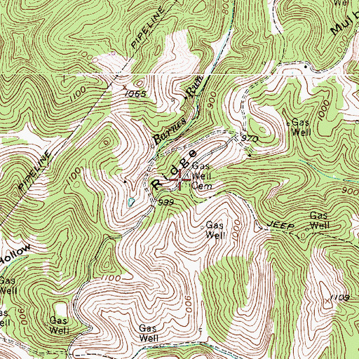 Topographic Map of Mulberry Ridge, WV