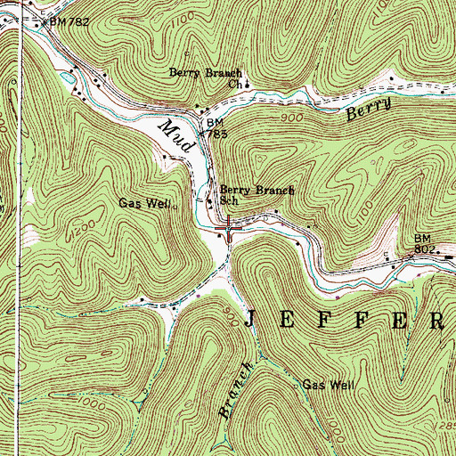Topographic Map of Mullins Branch, WV