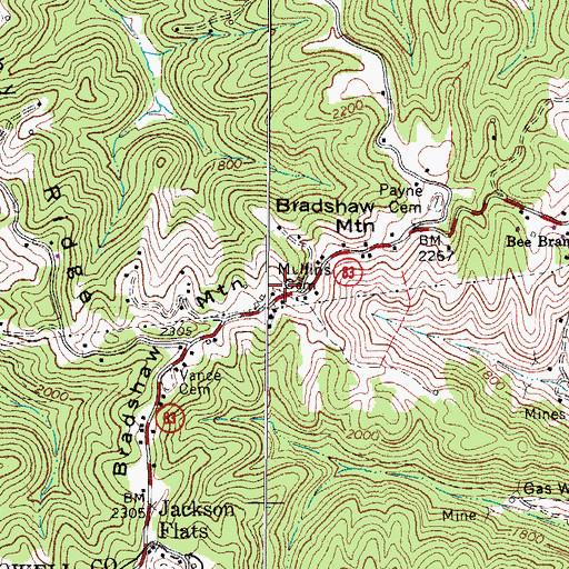 Topographic Map of Mullins Cemetery, WV