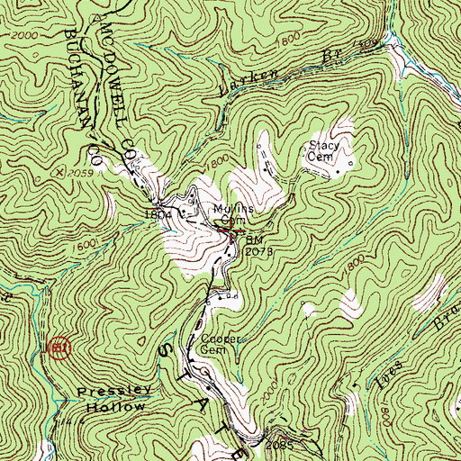 Topographic Map of Mullins Cemetery, VA