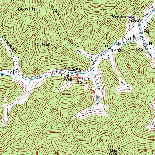 Topographic Map of Mullins Cemetery, WV