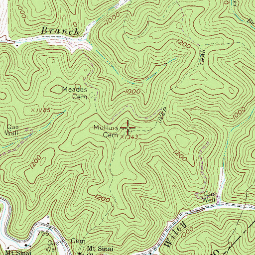 Topographic Map of Mullins Cemetery, WV