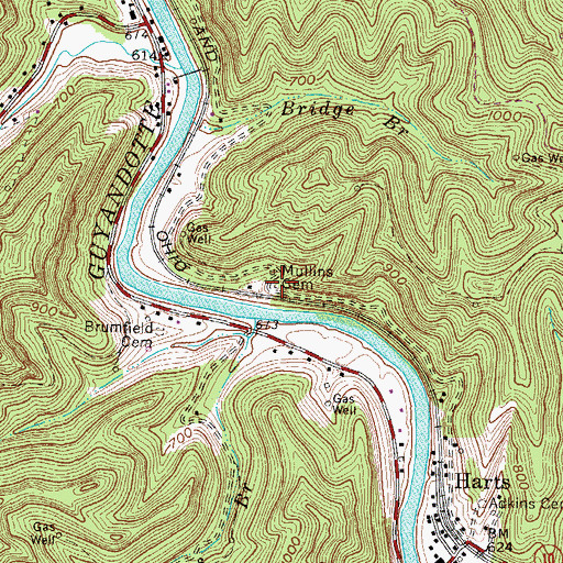 Topographic Map of Mullins Cemetery, WV