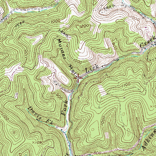Topographic Map of Murder Hollow, WV