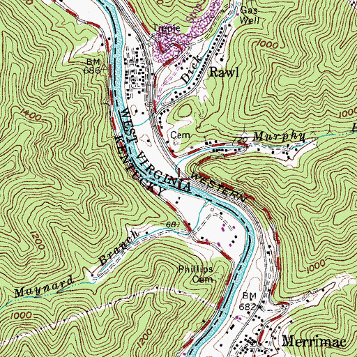 Topographic Map of Murphy Branch, WV