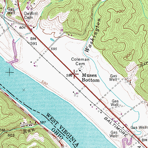 Topographic Map of Muses Bottom, WV