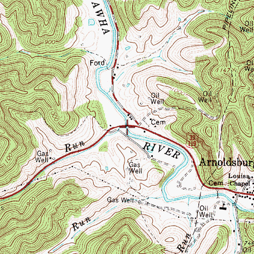 Topographic Map of Mushroom Run, WV