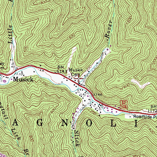 Topographic Map of Musick Cemetery, WV