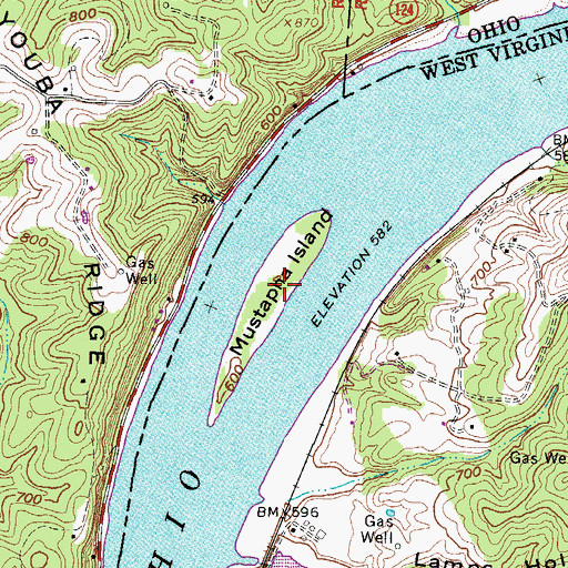 Topographic Map of Mustapha Island, WV