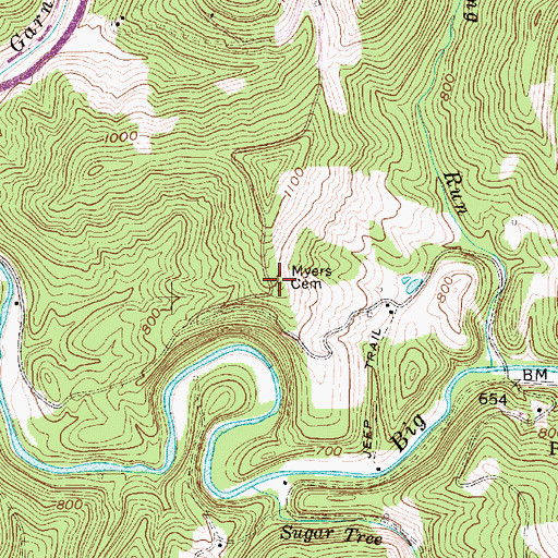 Topographic Map of Myers Cemetery, WV