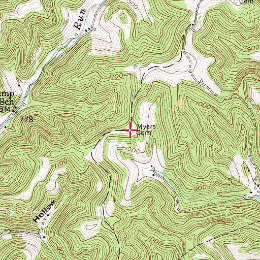 Topographic Map of Myers Cemetery, WV