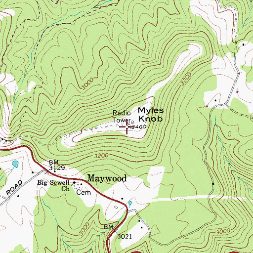 Topographic Map of Myles Knob, WV