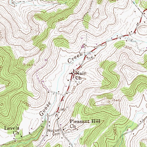 Topographic Map of Nain Church, WV