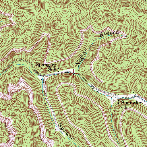 Topographic Map of Nathan Branch, WV