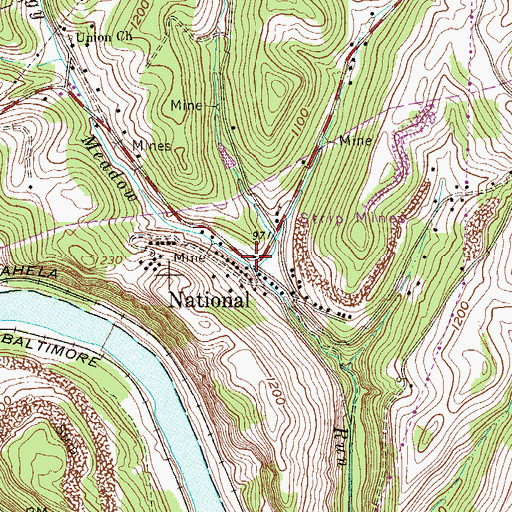 Topographic Map of National, WV