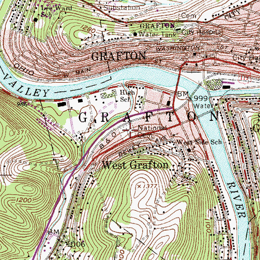 Topographic Map of Grafton National Cemetery, WV
