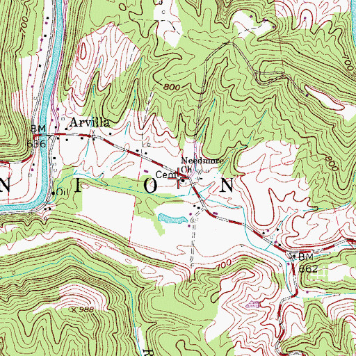 Topographic Map of Needmore Church, WV