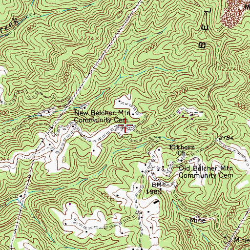 Topographic Map of New Belcher Mountain Community Cemetery, WV