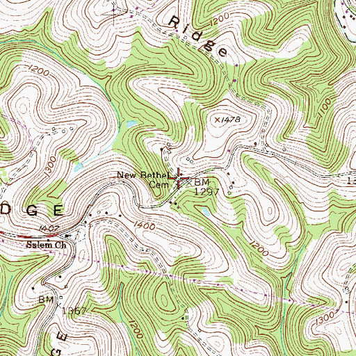 Topographic Map of New Bethel Cemetery, WV