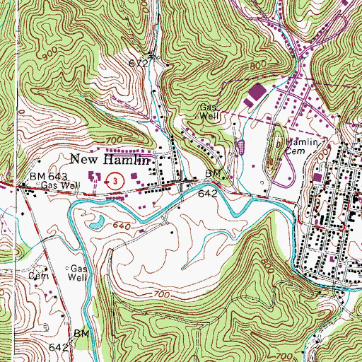 Topographic Map of New Hamlin, WV