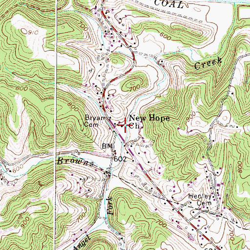 Topographic Map of New Hope Church, WV