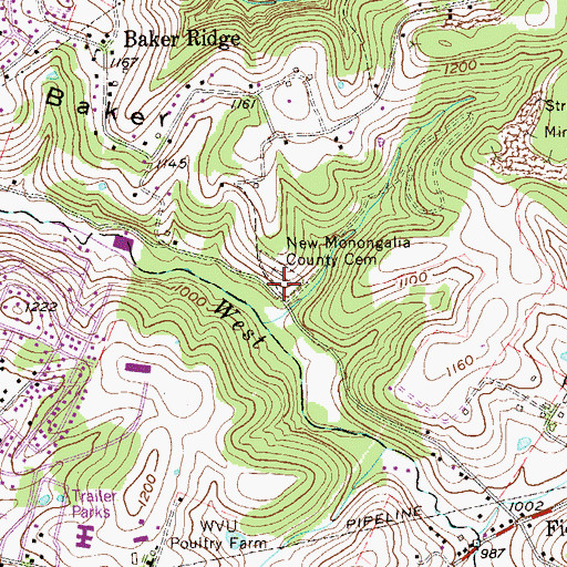 Topographic Map of New Monongalia County Cemetery, WV