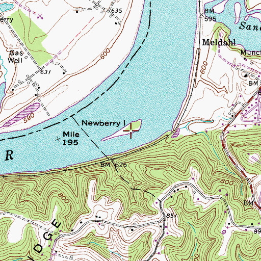 Topographic Map of Newberry One, WV