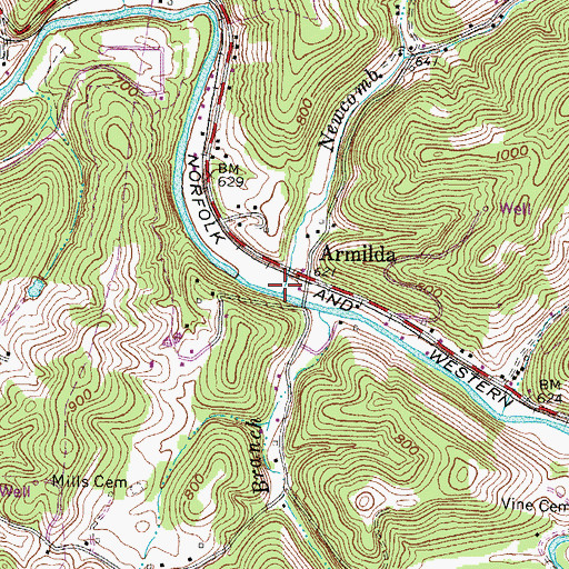 Topographic Map of Newcomb Creek, WV