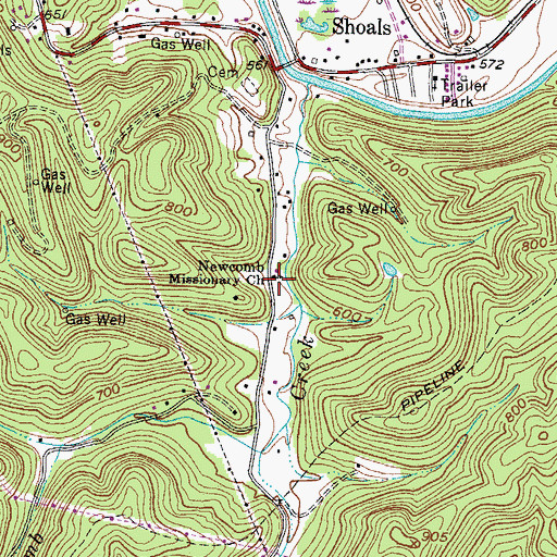 Topographic Map of Newcomb Missionary Church, WV