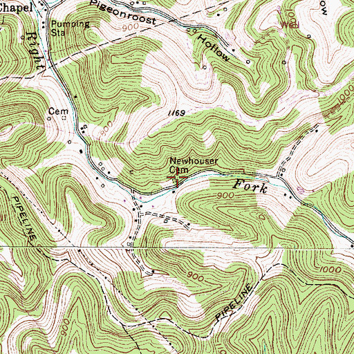 Topographic Map of Newhouser Cemetery, WV