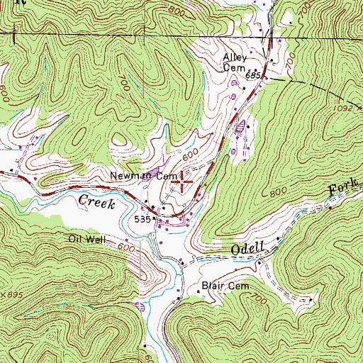 Topographic Map of Newman Cemetery, WV