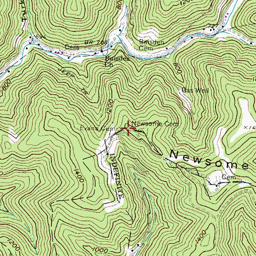 Topographic Map of Newsome Cemetery, WV
